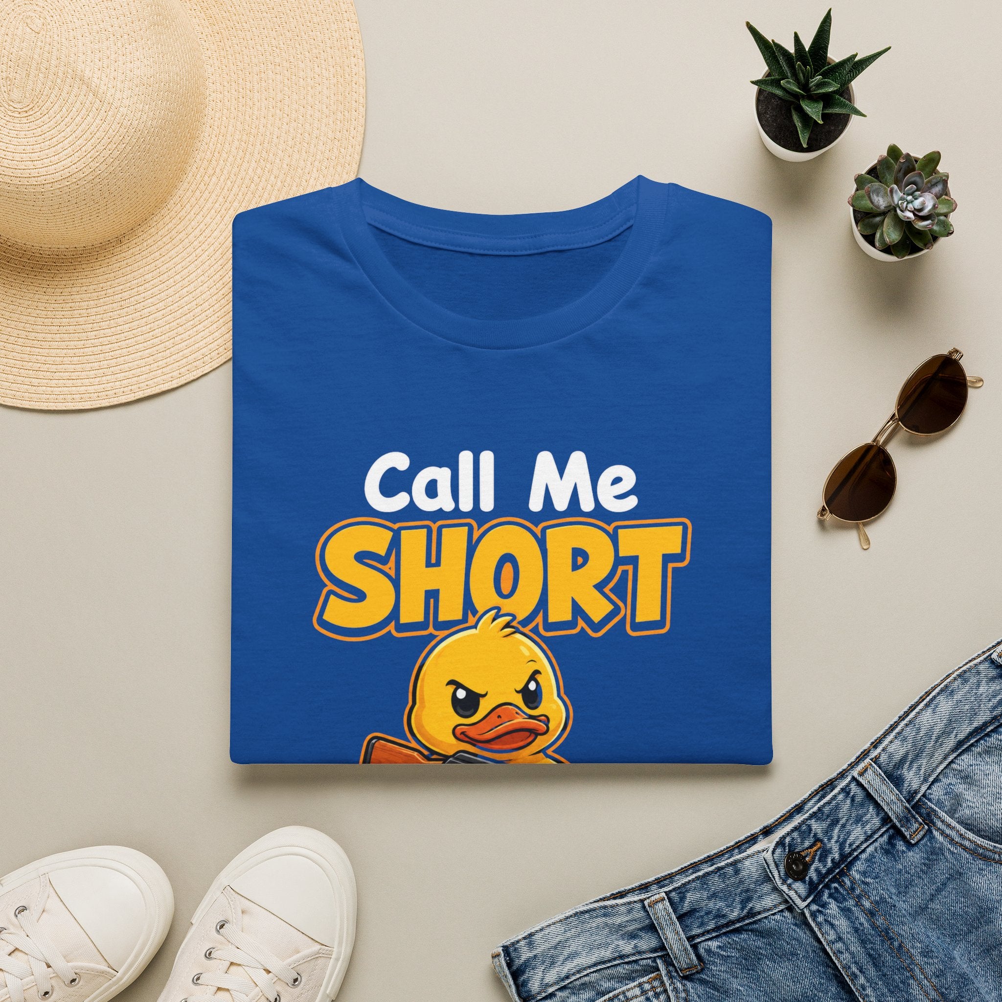 Call Me Short T-Shirt — Funny Angry Duck Graphic Tee ("Call Me Short One More Time")