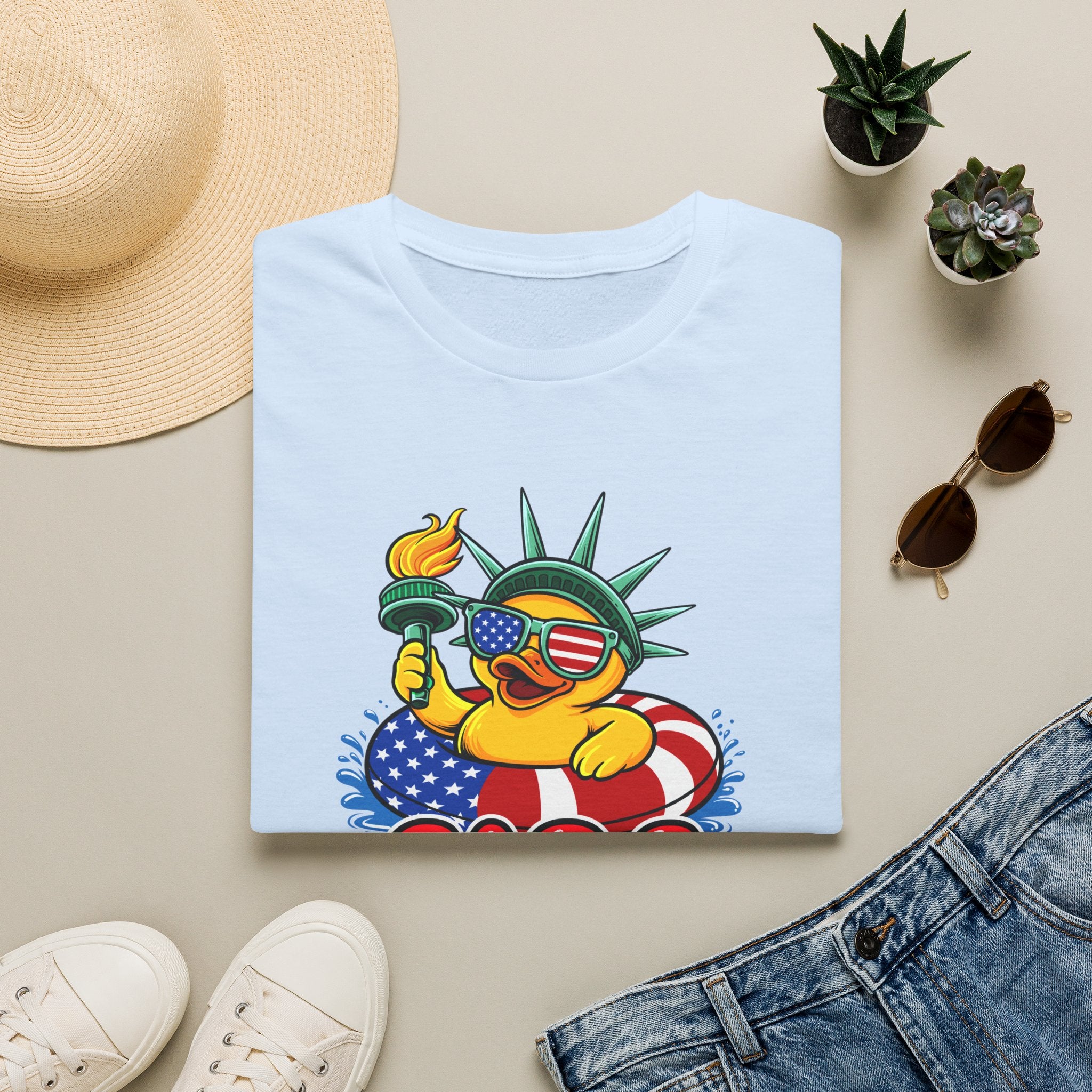 Statue of Liberty Rubber Duck T-Shirt – "Fire Quacker" 4th of July Patriotic Tee