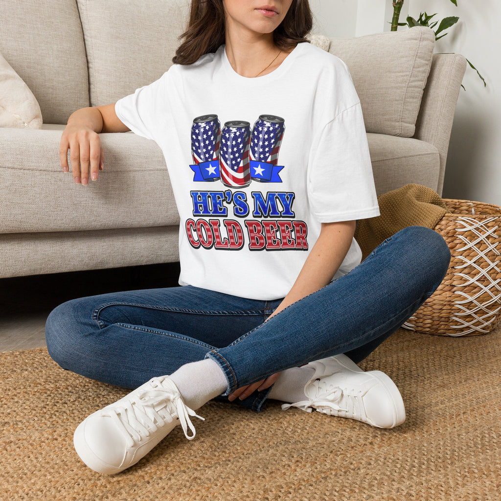 T-Shirt — “He’s My Cold Beer” Patriotic American Flag Can Design