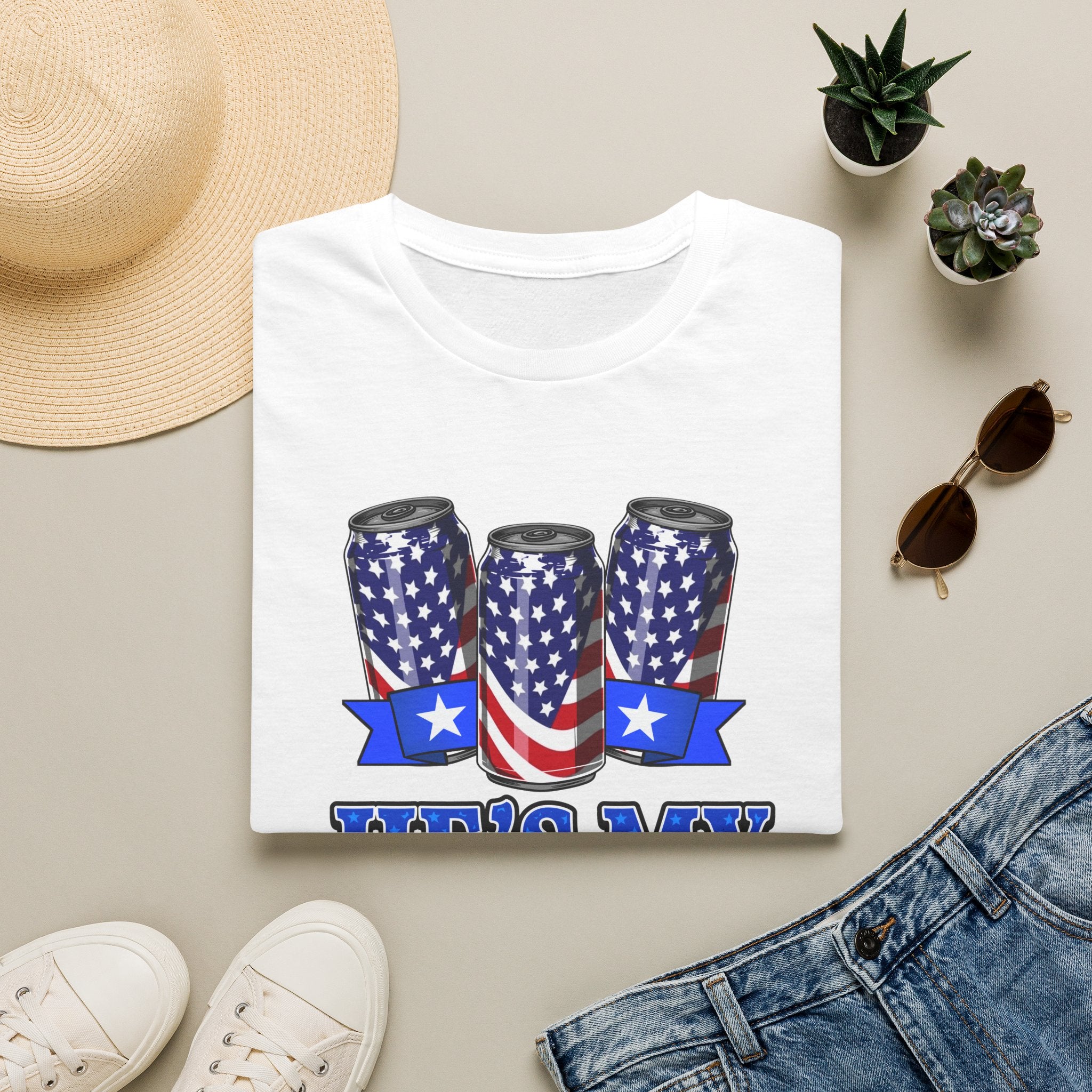 T-Shirt — “He’s My Cold Beer” Patriotic American Flag Can Design