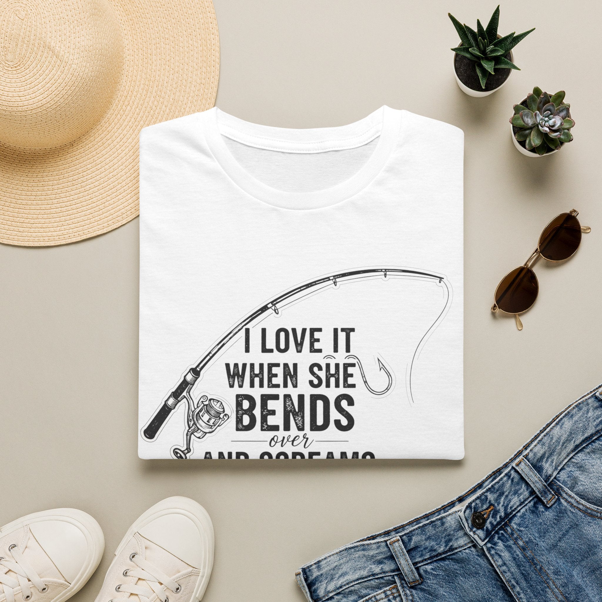 Fishing T-Shirt — "I Love It When She Bends Over" Funny Angler Shirt
