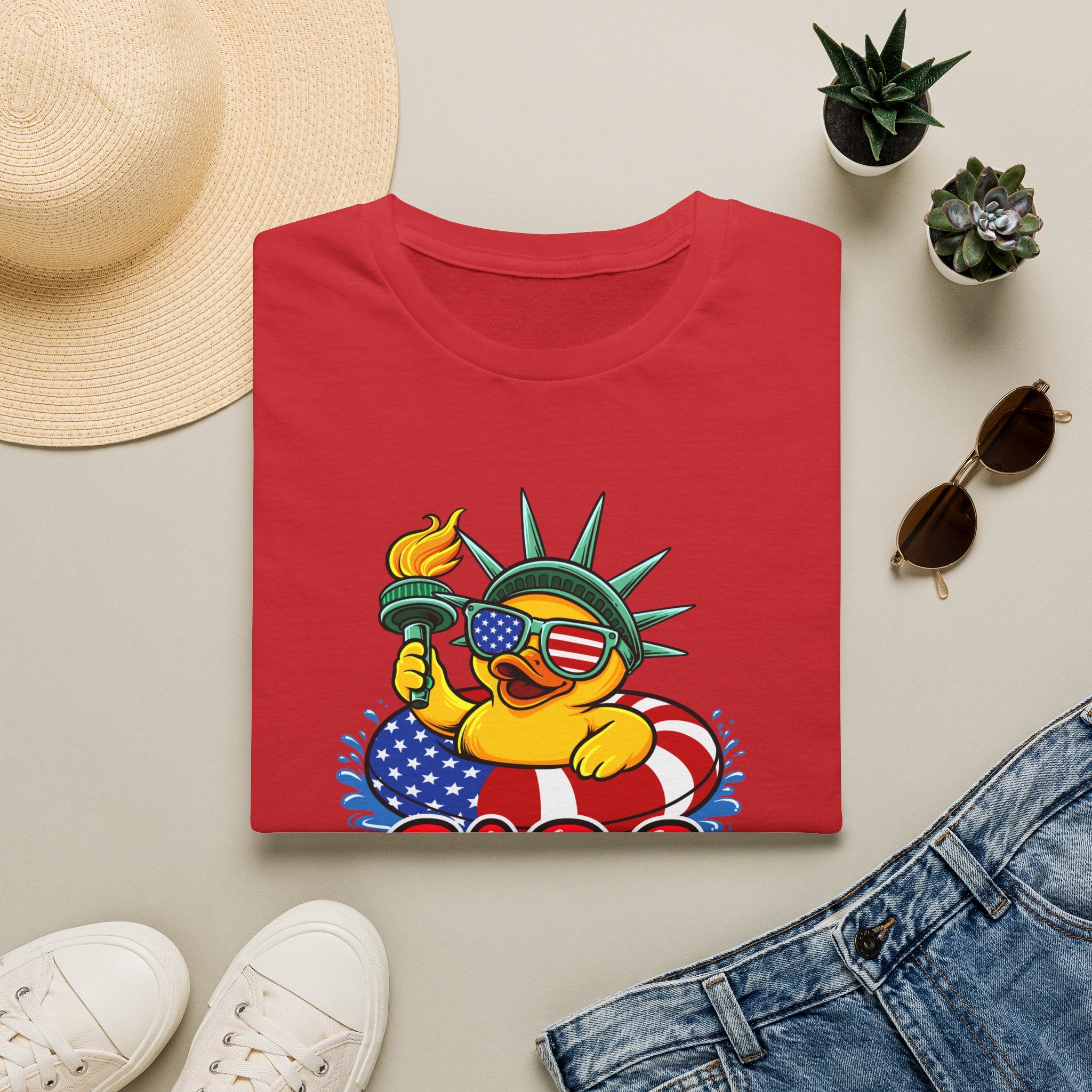 Statue of Liberty Rubber Duck T-Shirt – "Fire Quacker" 4th of July Patriotic Tee