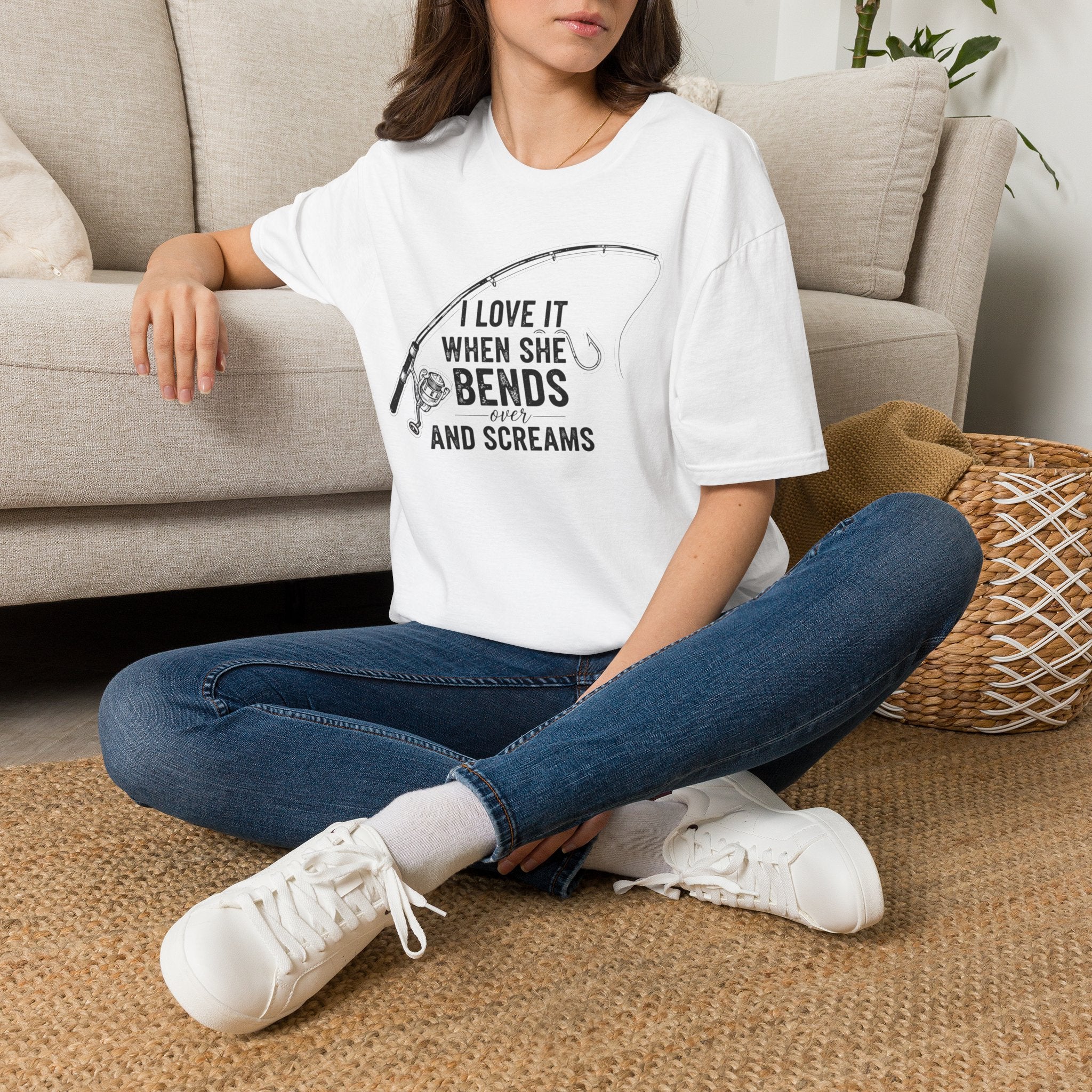 Fishing T-Shirt — "I Love It When She Bends Over" Funny Angler Shirt