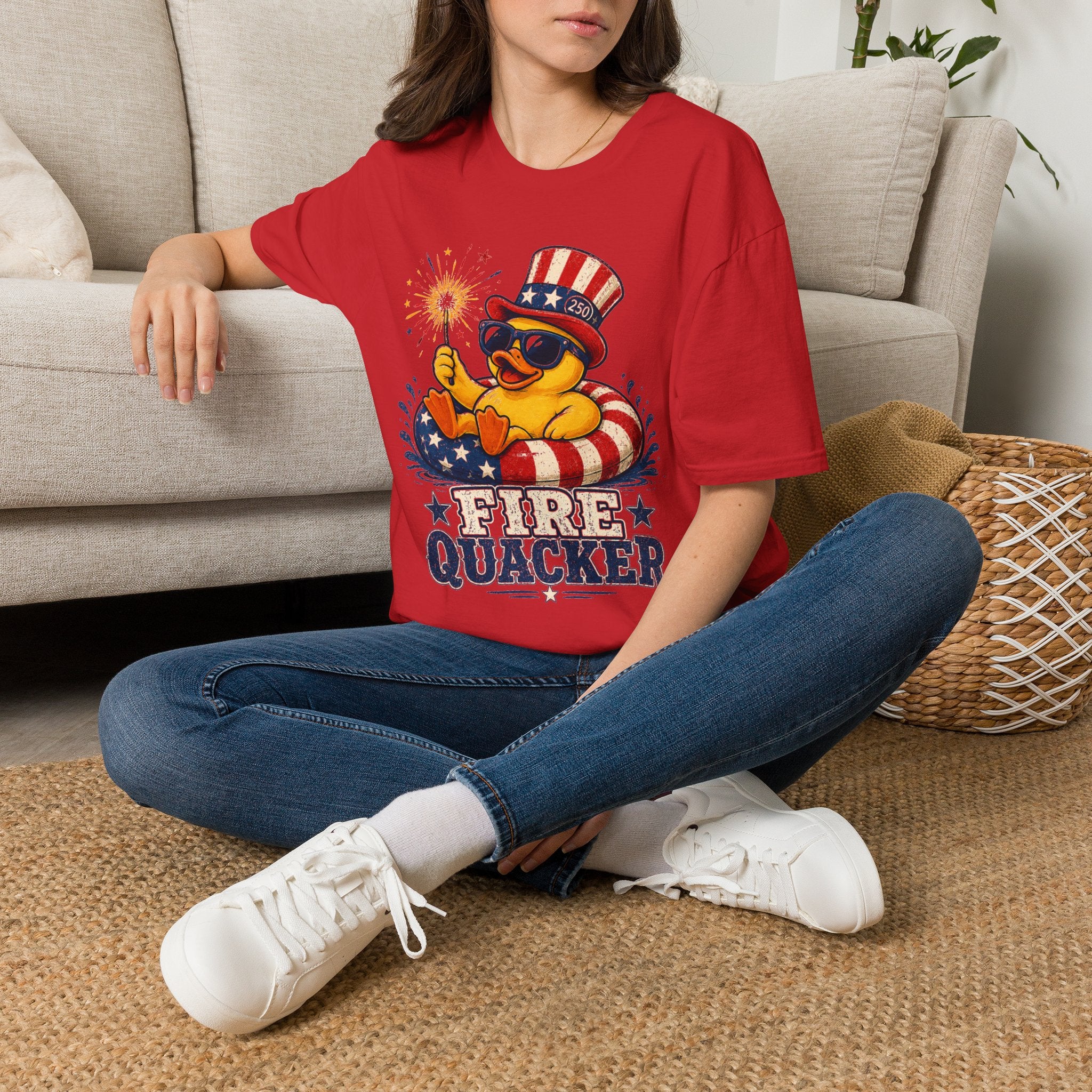 Fire Quacker T-Shirt – Patriotic Duck with Sparklers (Fourth of July Tee)
