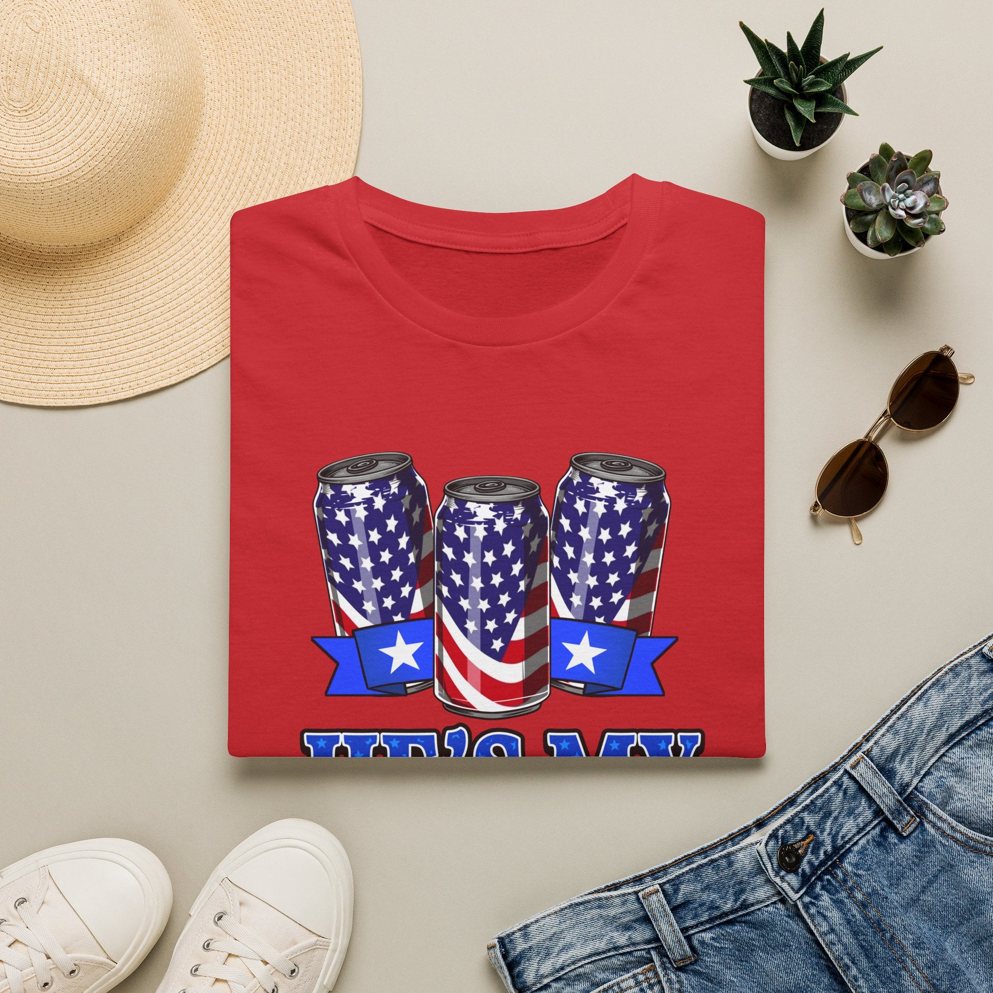 T-Shirt — “He’s My Cold Beer” Patriotic American Flag Can Design