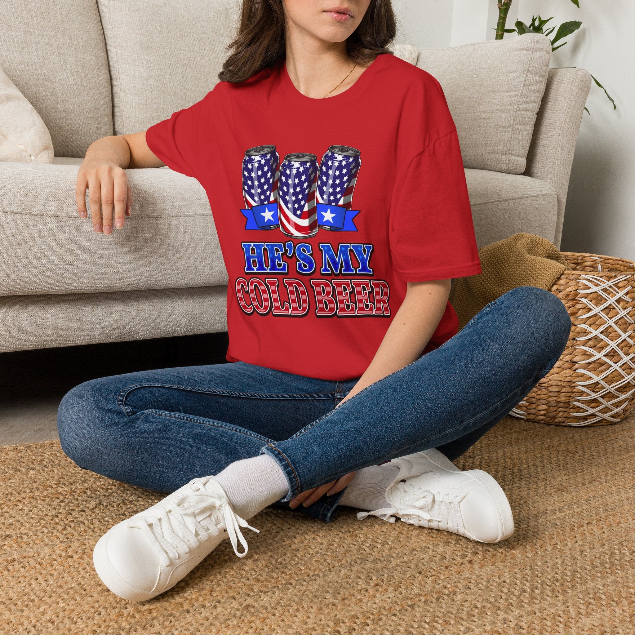 T-Shirt — “He’s My Cold Beer” Patriotic American Flag Can Design