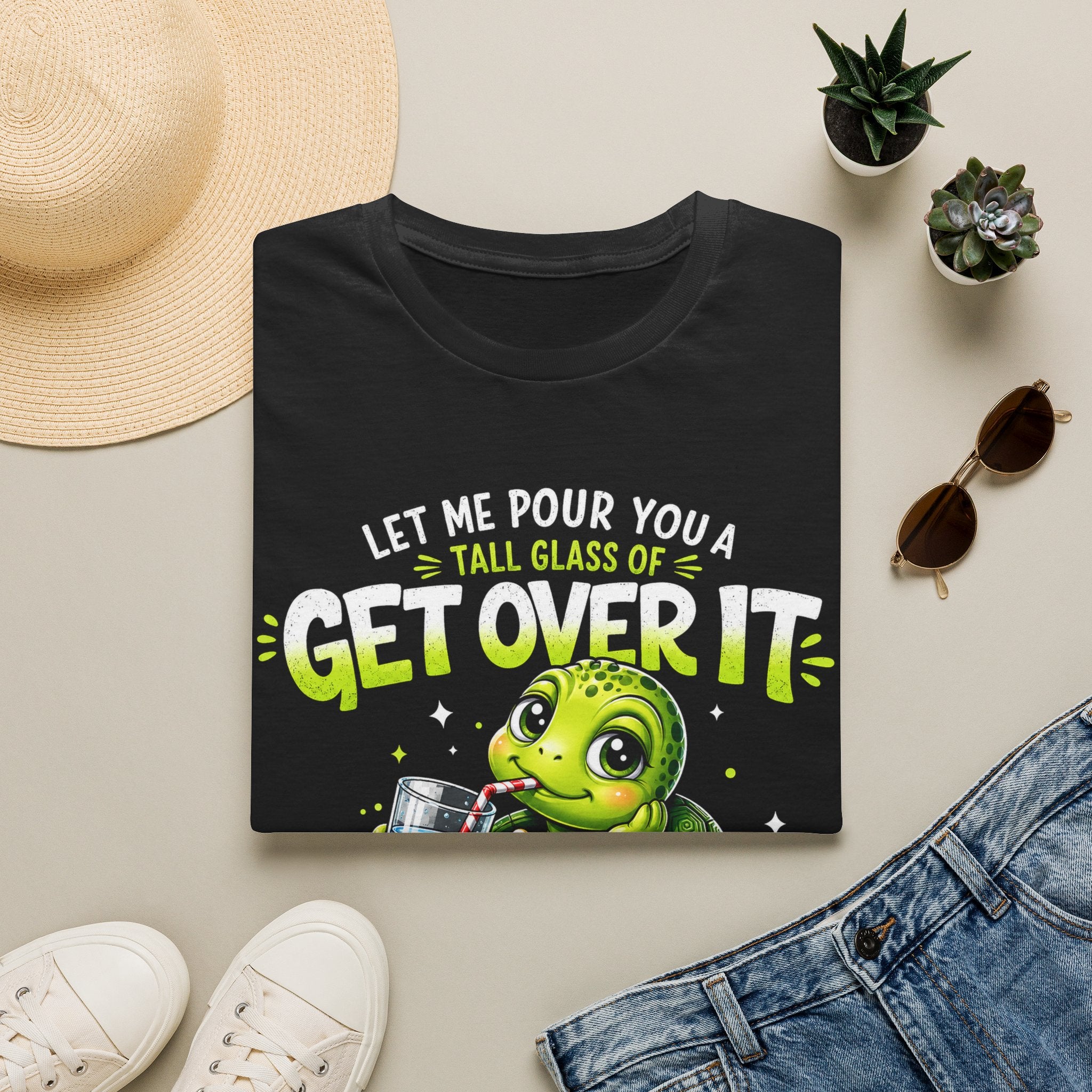 Get Over It Turtle T-Shirt — Funny Cute Turtle 'Let Me Pour You A Tall Glass of Get Over It' Graphic Tee