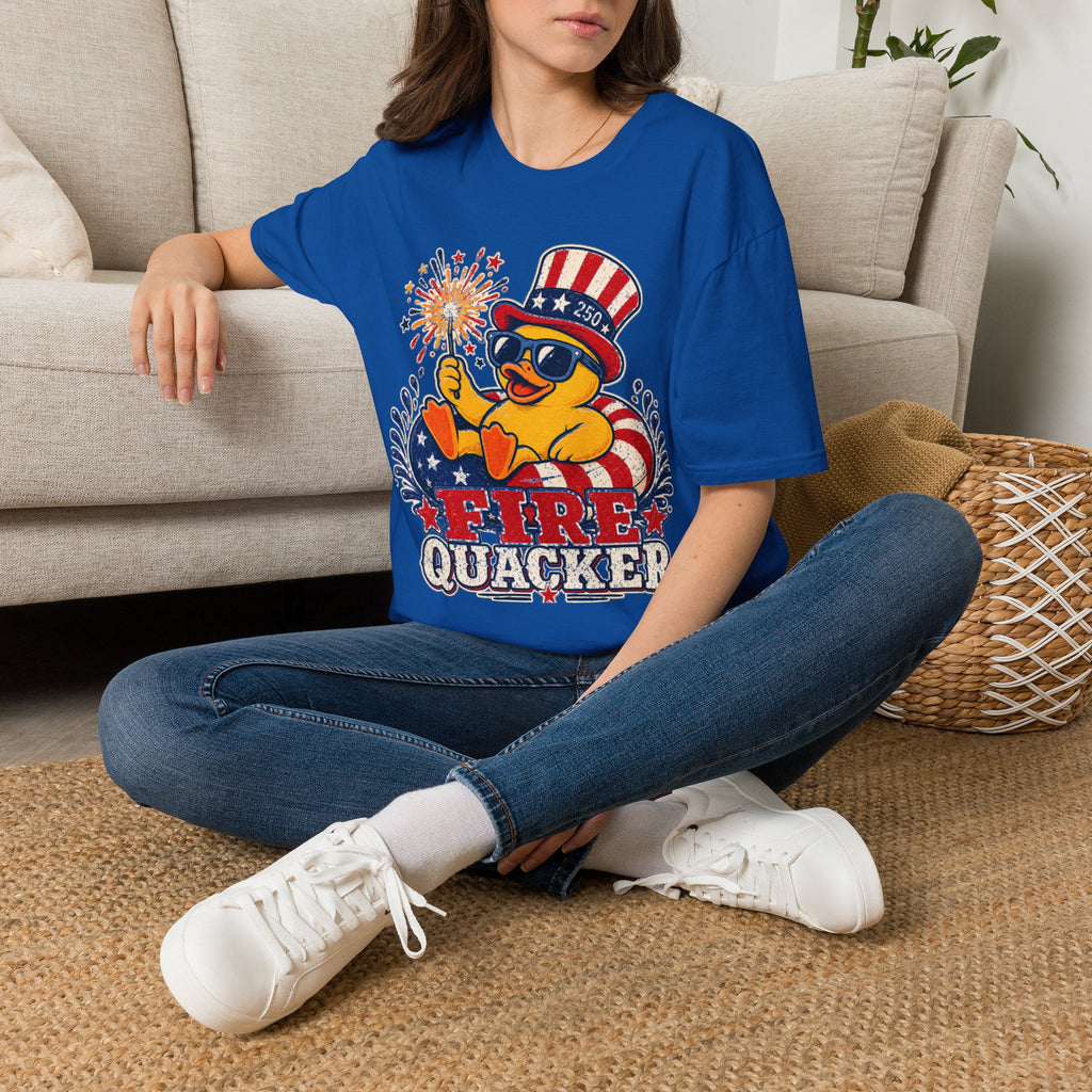 Fire Quacker T-Shirt – Patriotic Duck with Sparklers (Fourth of July Tee)