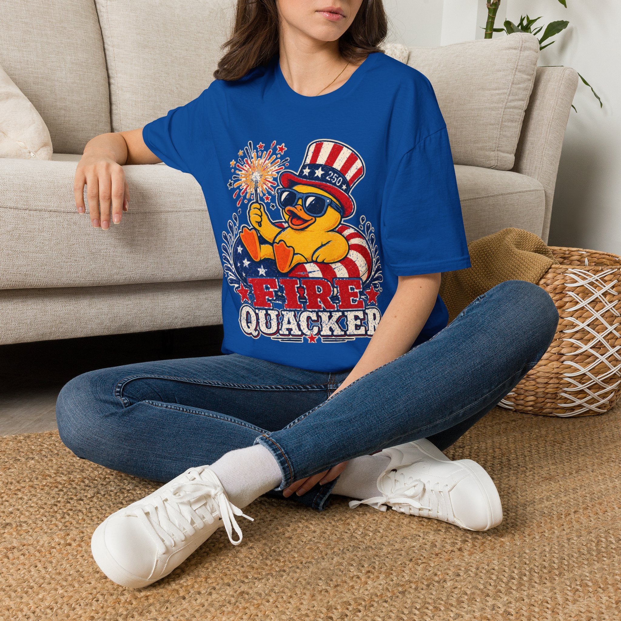 Fire Quacker T-Shirt – Patriotic Duck with Sparklers (Fourth of July Tee)