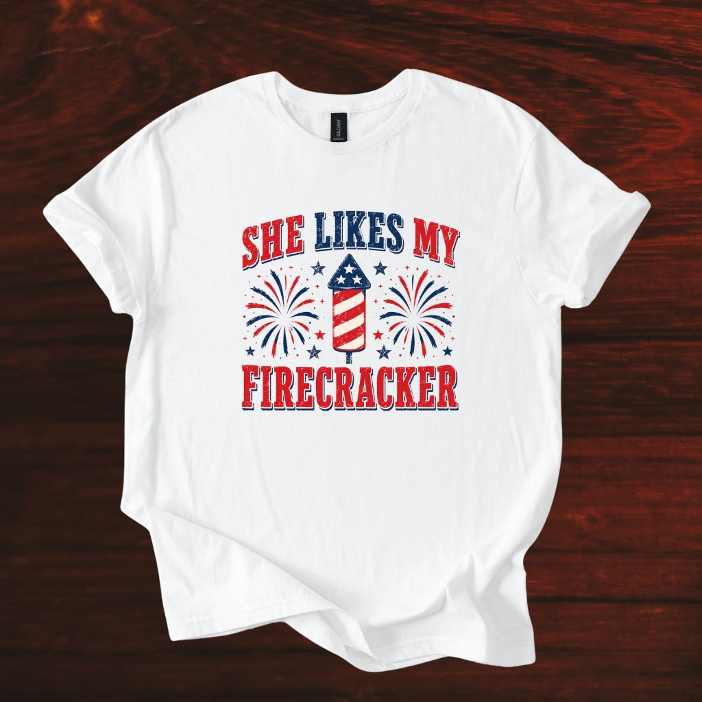She Likes My Firecracker Shirt – Funny 4th of July Couple Tee