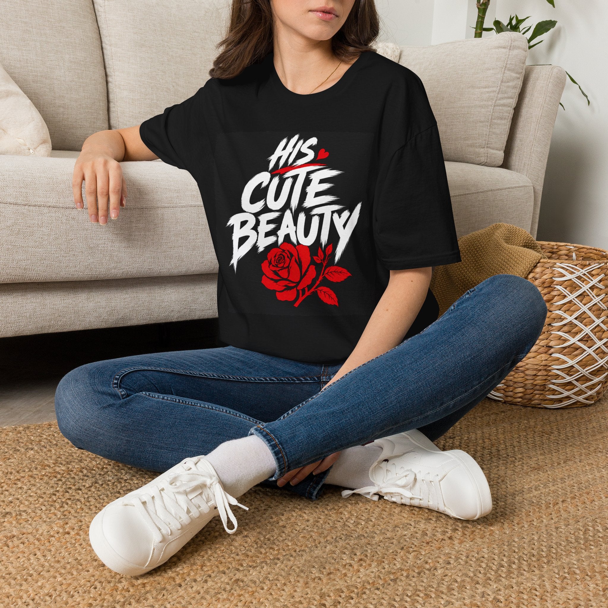 His Cute Beauty T-Shirt — Romantic Rose Graphic Tee