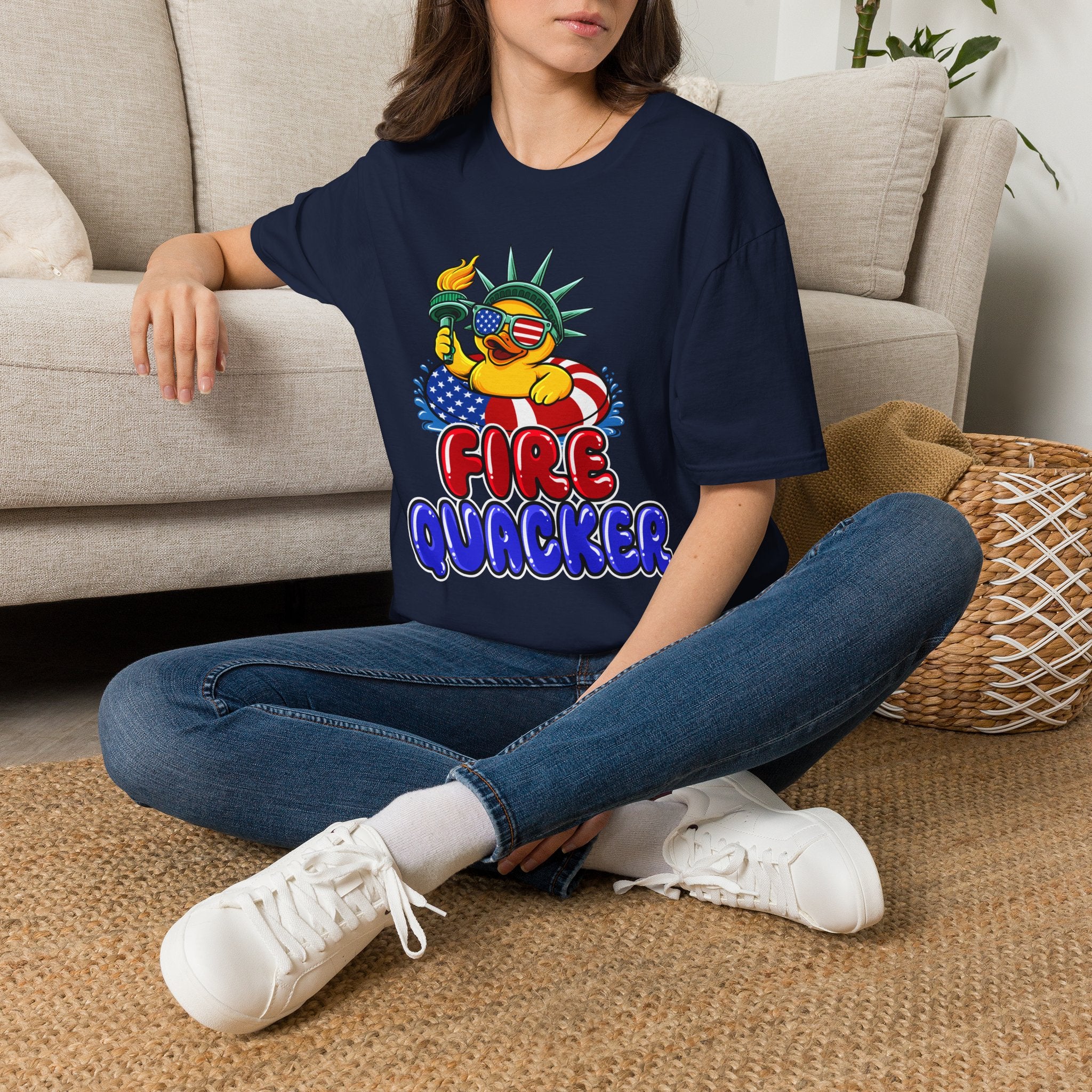 Statue of Liberty Rubber Duck T-Shirt – "Fire Quacker" 4th of July Patriotic Tee