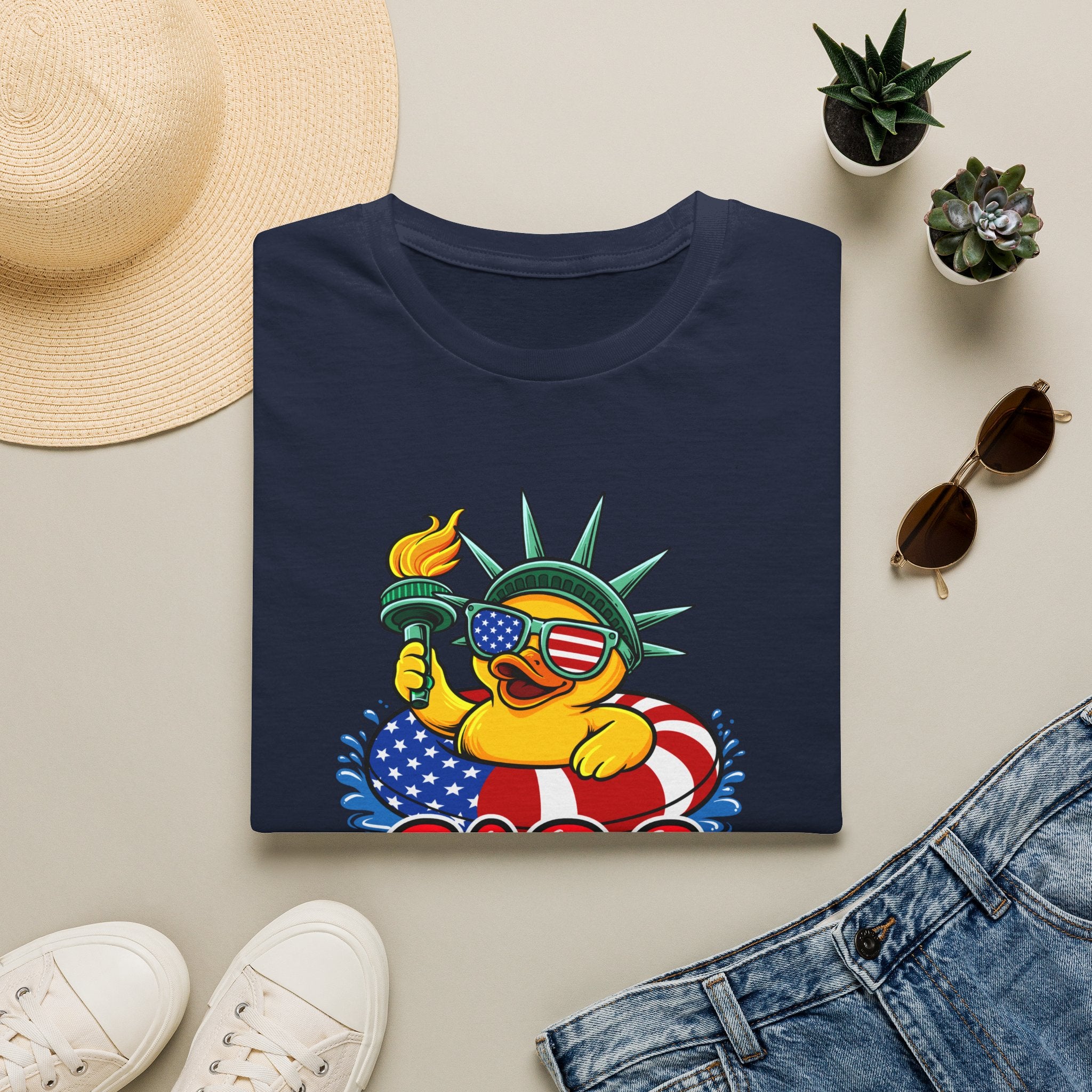 Statue of Liberty Rubber Duck T-Shirt – "Fire Quacker" 4th of July Patriotic Tee