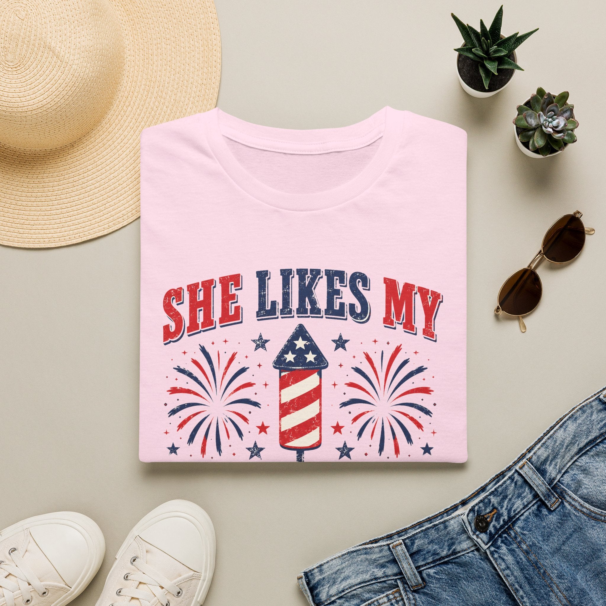 She Likes My Firecracker Shirt – Funny 4th of July Couple Tee