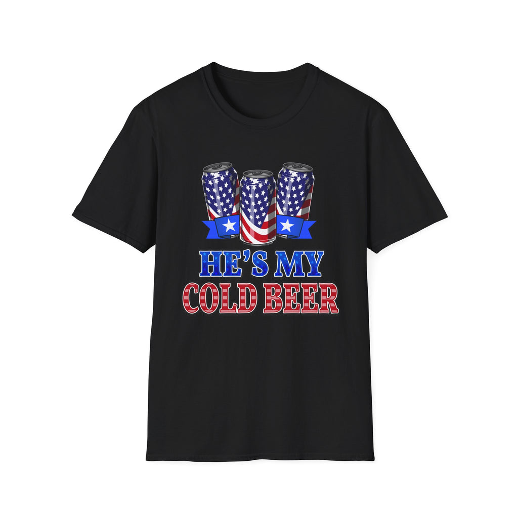 T-Shirt — “He’s My Cold Beer” Patriotic American Flag Can Design
