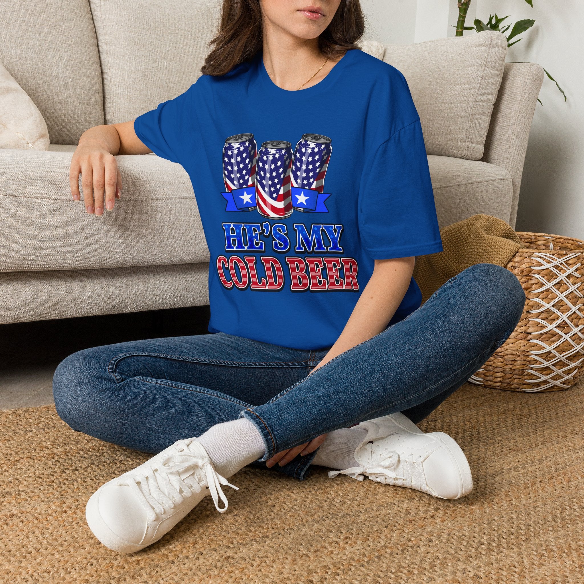 T-Shirt — “He’s My Cold Beer” Patriotic American Flag Can Design