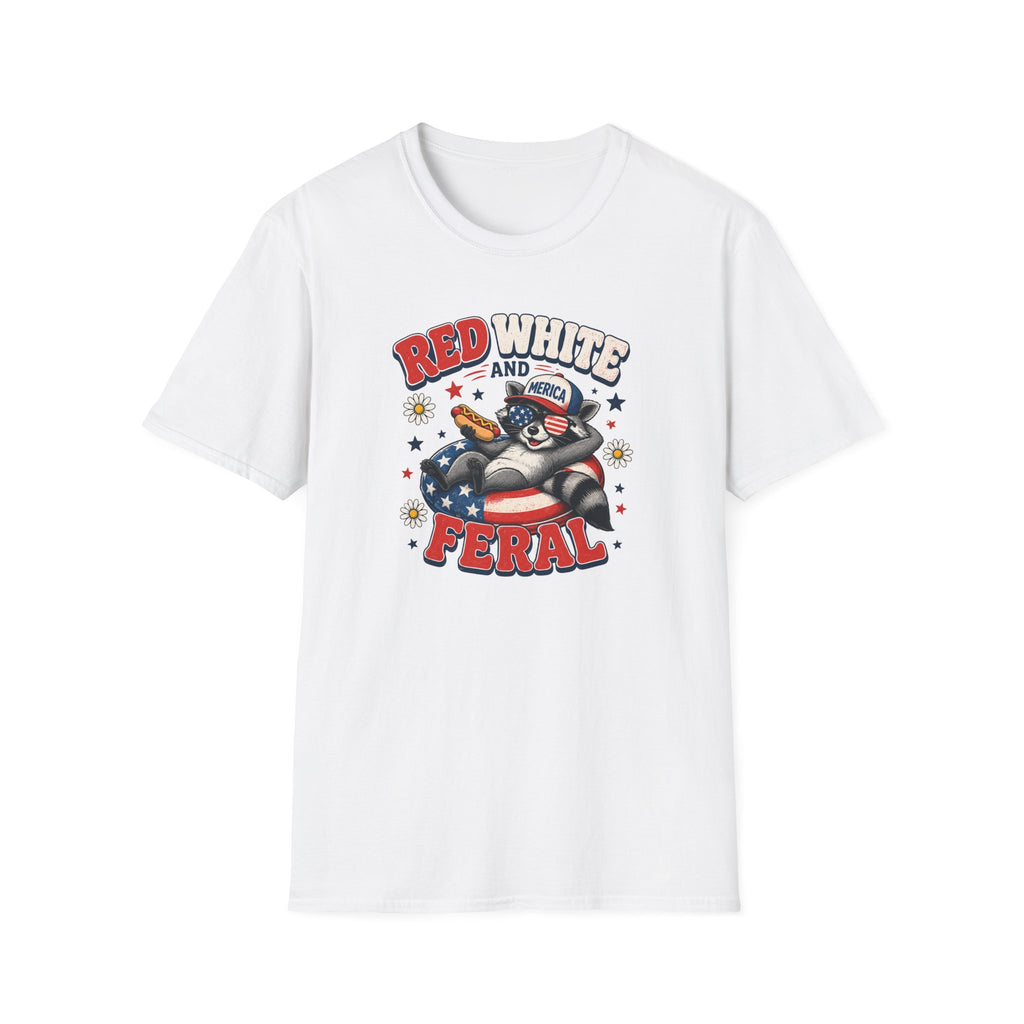 T-Shirt — "Red White and Feral" Patriotic Raccoon Graphic Tee