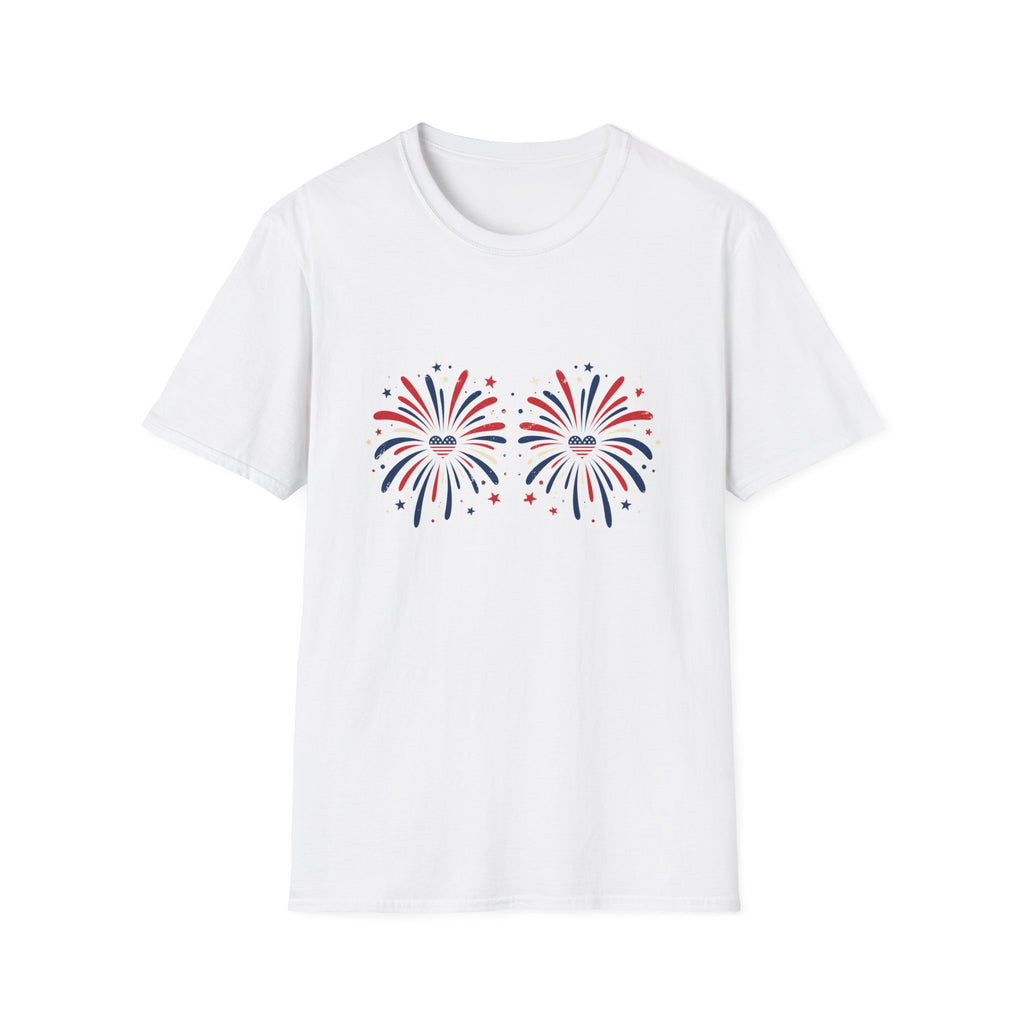 Fireworks Graphic T-Shirt — Patriotic Red & Blue Celebration Tee
