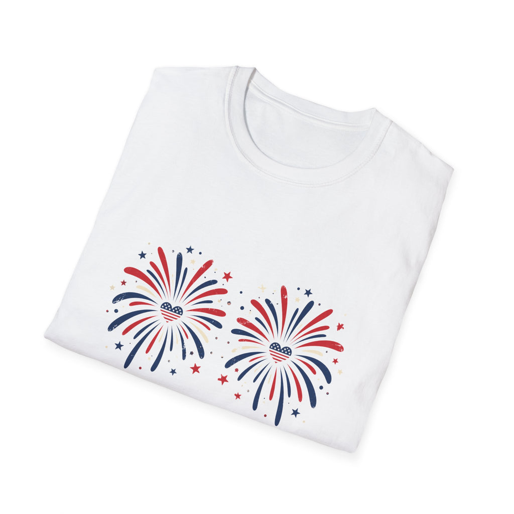 Fireworks Graphic T-Shirt — Patriotic Red & Blue Celebration Tee