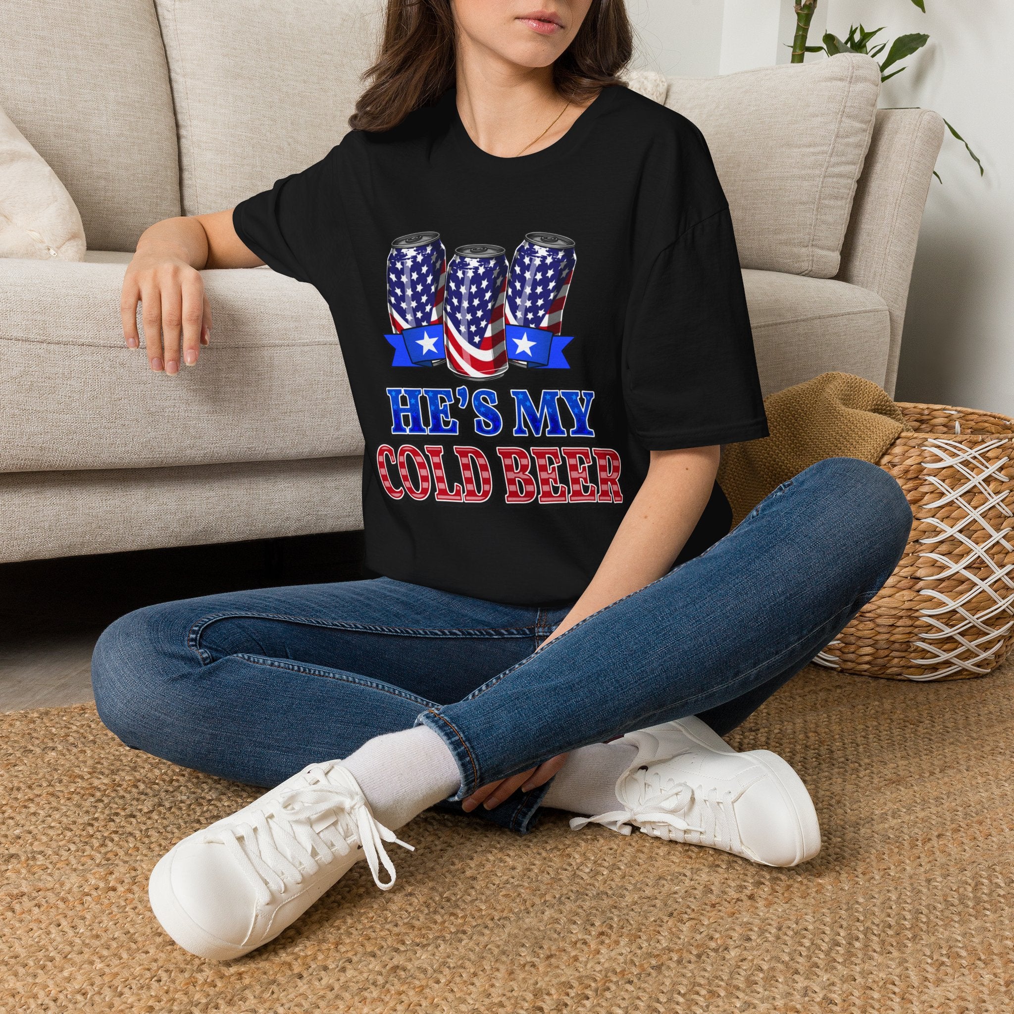 T-Shirt — “He’s My Cold Beer” Patriotic American Flag Can Design