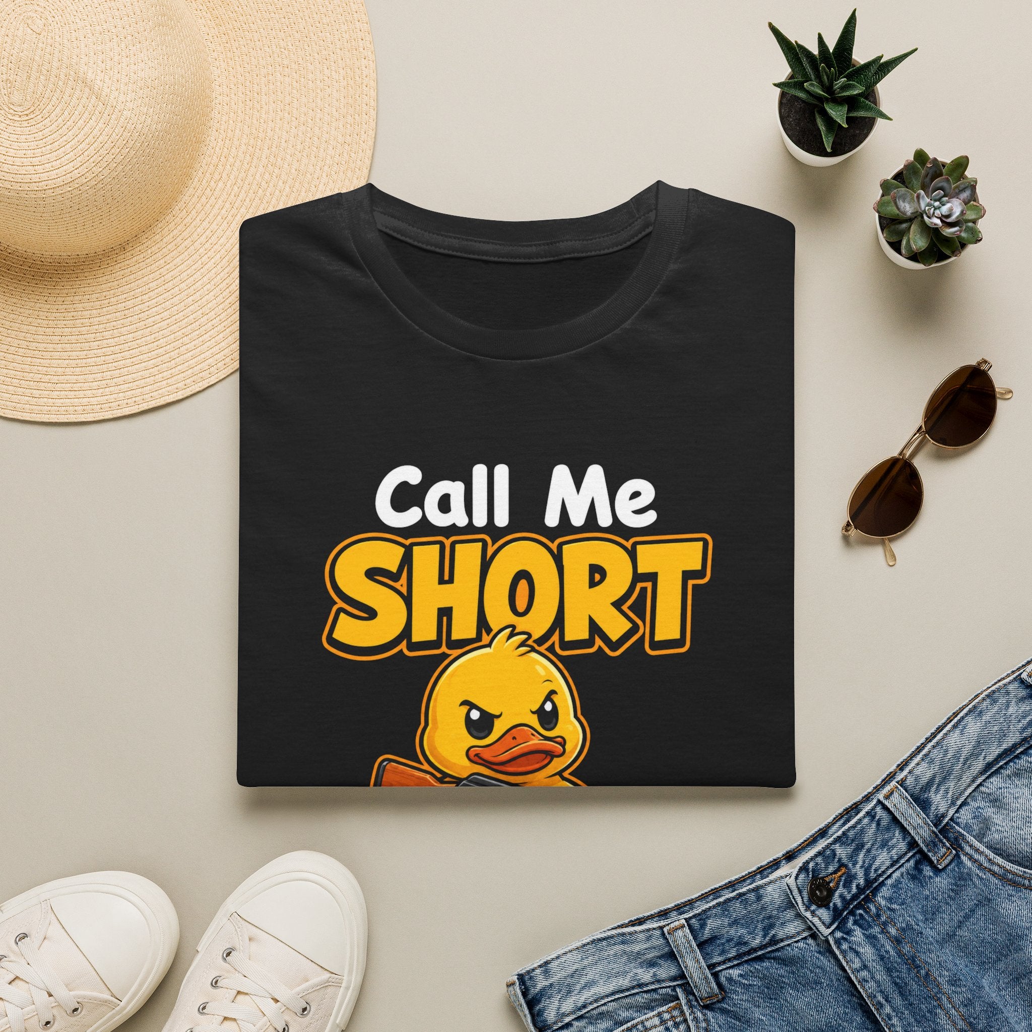 Call Me Short T-Shirt — Funny Angry Duck Graphic Tee ("Call Me Short One More Time")
