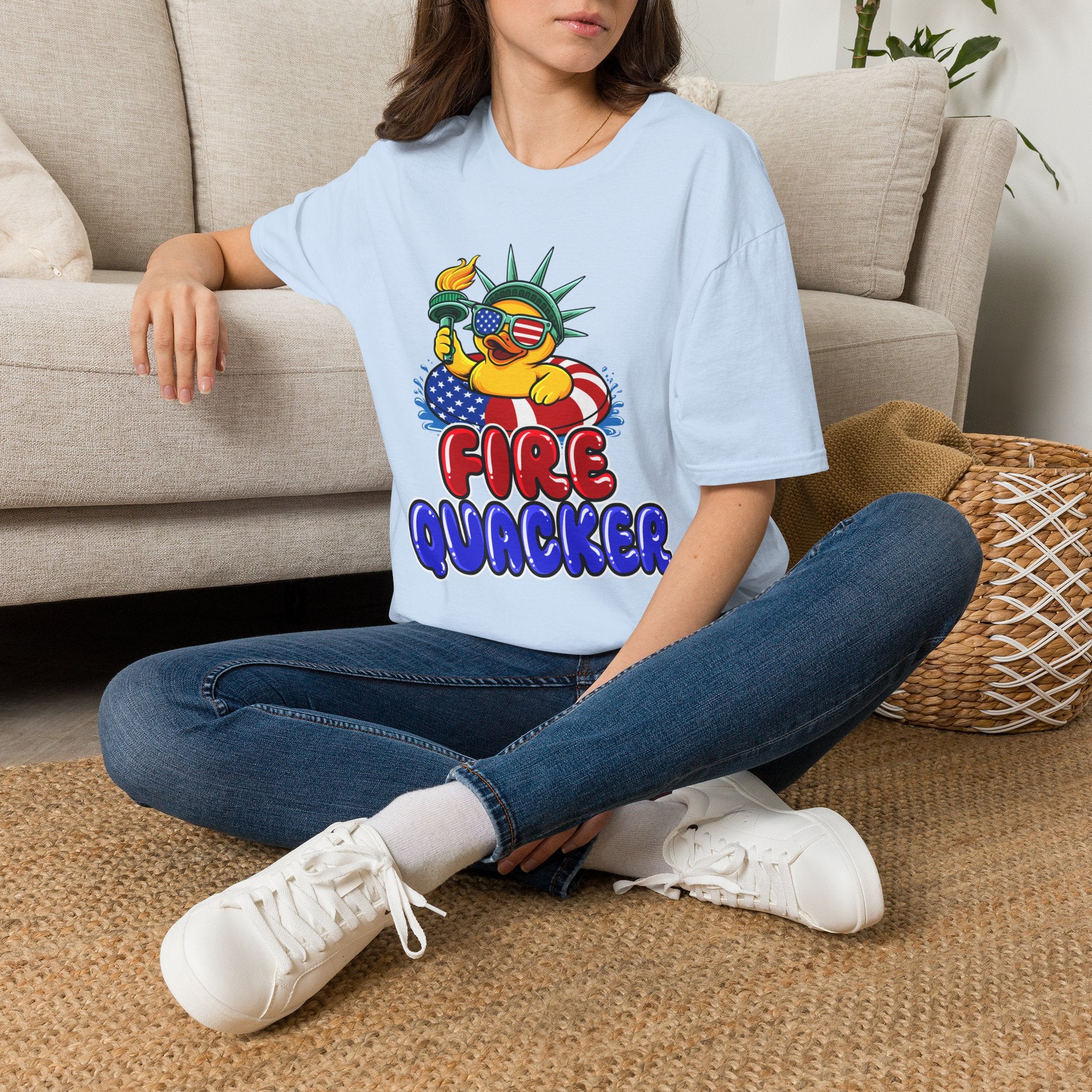Statue of Liberty Rubber Duck T-Shirt – "Fire Quacker" 4th of July Patriotic Tee