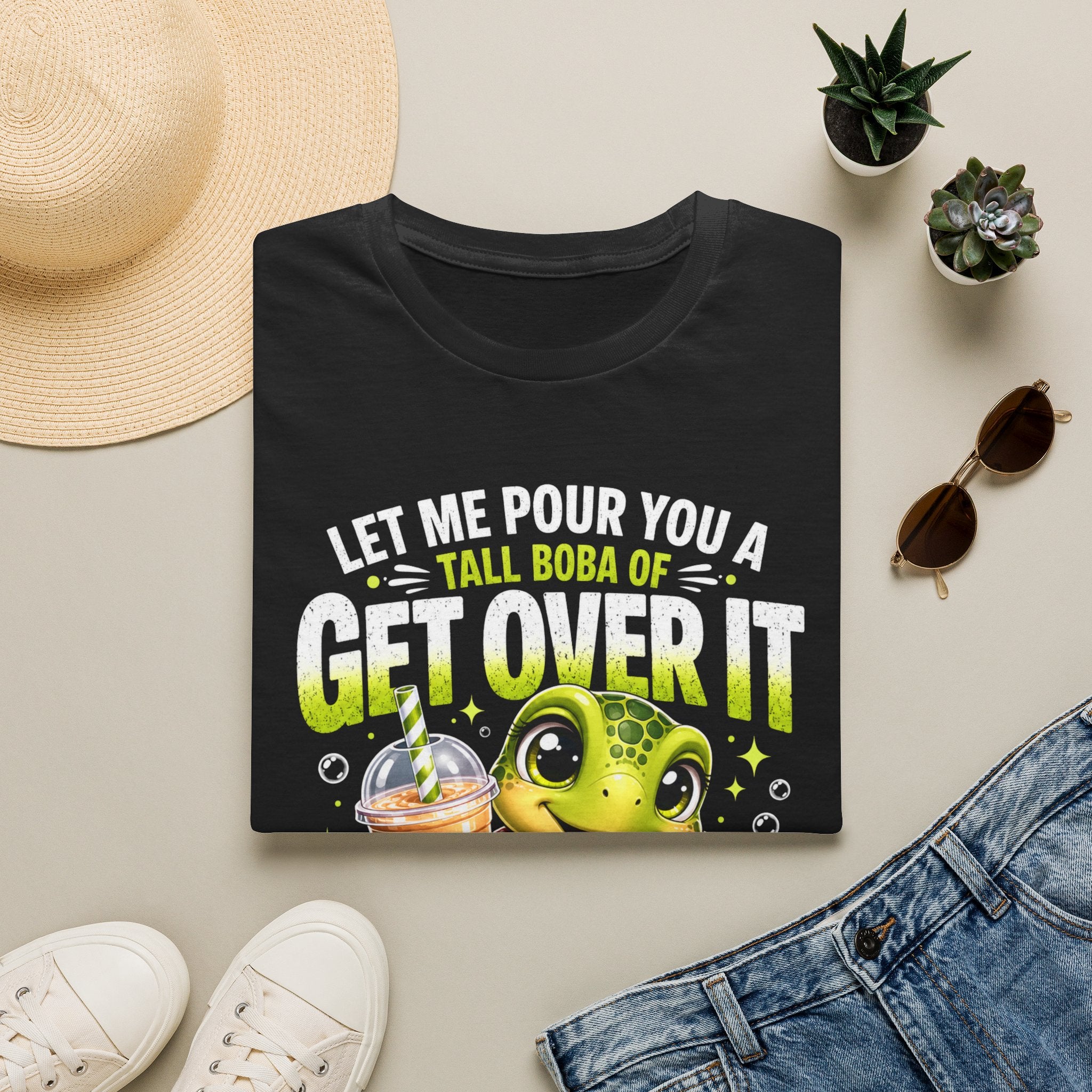 Get Over It Boba T-Shirt — Cute Turtle Boba Tea Graphic Tee