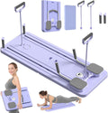 Duxome purple foldable Pilates reformer board with resistance bands and accessories