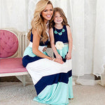 Elegant Aqua-White Long Mom-daughter Dress