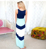 Elegant Aqua-White Long Mom-daughter Dress