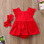 Sweet Ruffle Red Lace Romper Baby Dress